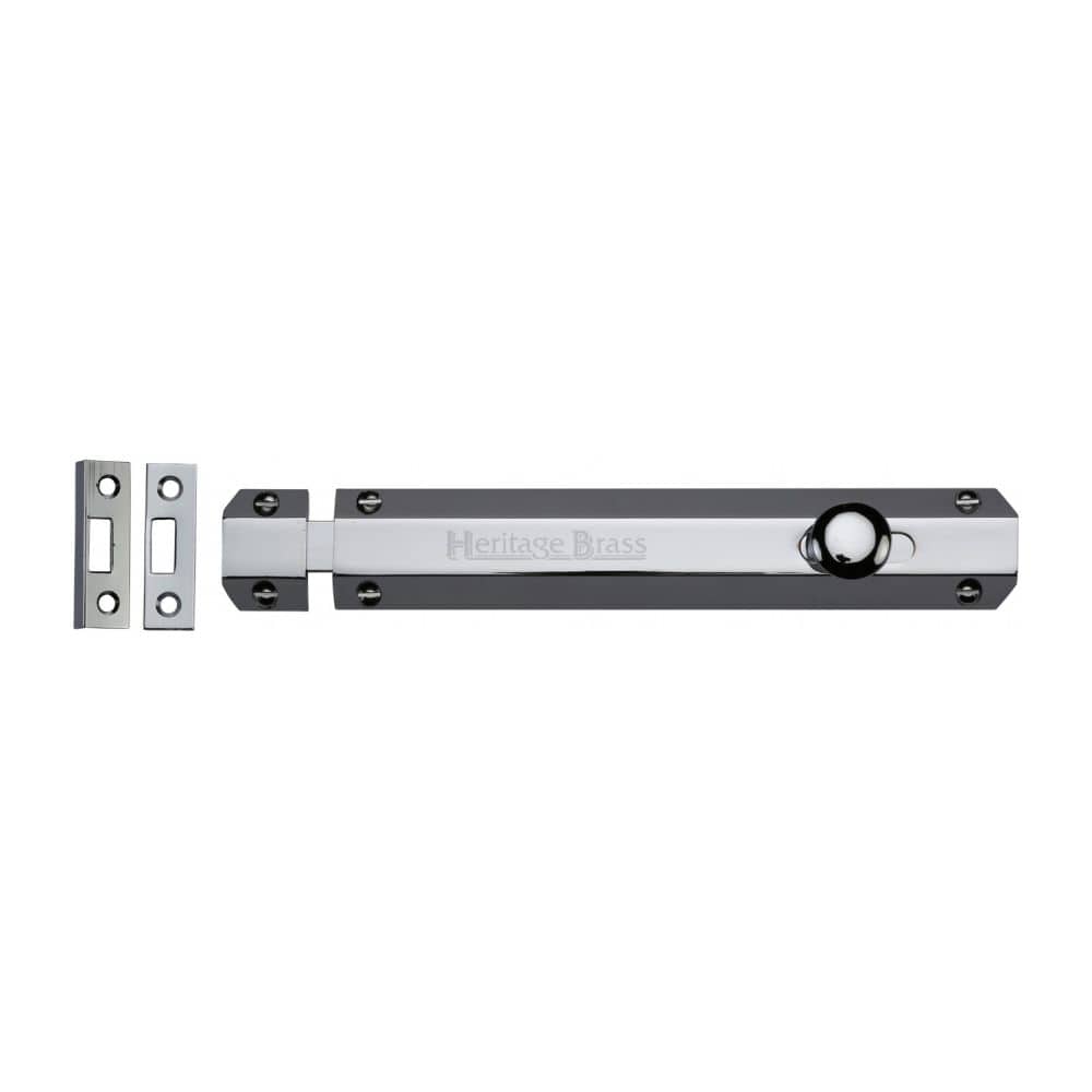 Heritage Brass Accessories Polished Chrome / Straight Surface Bolts / 200mm / 8" Heritage Brass - Door Bolt Flat 8" Polished Chrome Finish