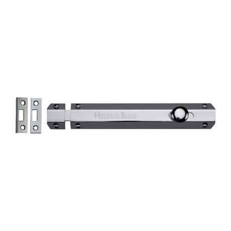 Heritage Brass Accessories Polished Chrome / Straight Surface Bolts / 200mm / 8" Heritage Brass - Door Bolt Flat 8" Polished Chrome Finish