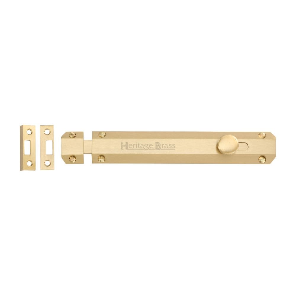 Heritage Brass Accessories Satin Brass / Straight Surface Bolts / 200mm / 8" Heritage Brass - Door Bolt Flat 8" Satin Brass Finish