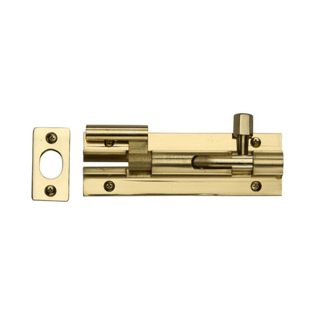 Heritage Brass Accessories Polished Brass / Cranked Surface Bolts / 100mm / 4" Heritage Brass - Door Bolt Necked 4" x 1.25" Polished Brass Finish