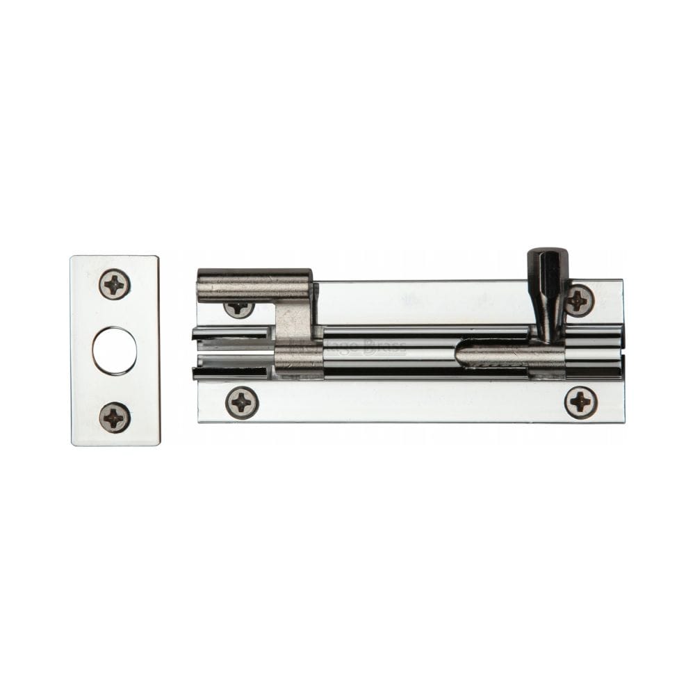 Heritage Brass Accessories Polished Chrome / Cranked Surface Bolts / 100mm / 4" Heritage Brass - Door Bolt Necked 4" x 1.25" Polished Chrome Finish