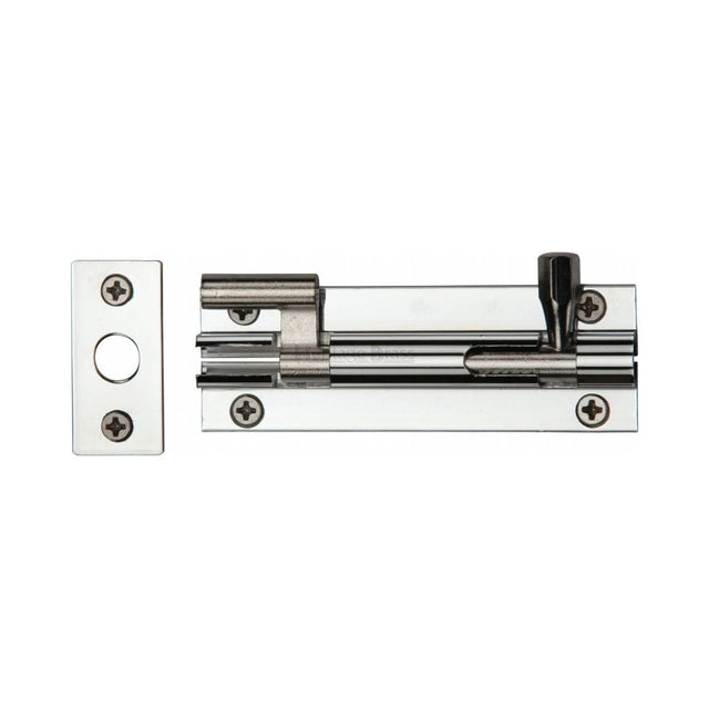 Heritage Brass Accessories Polished Chrome / Cranked Surface Bolts / 100mm / 4" Heritage Brass - Door Bolt Necked 4" x 1.25" Polished Chrome Finish