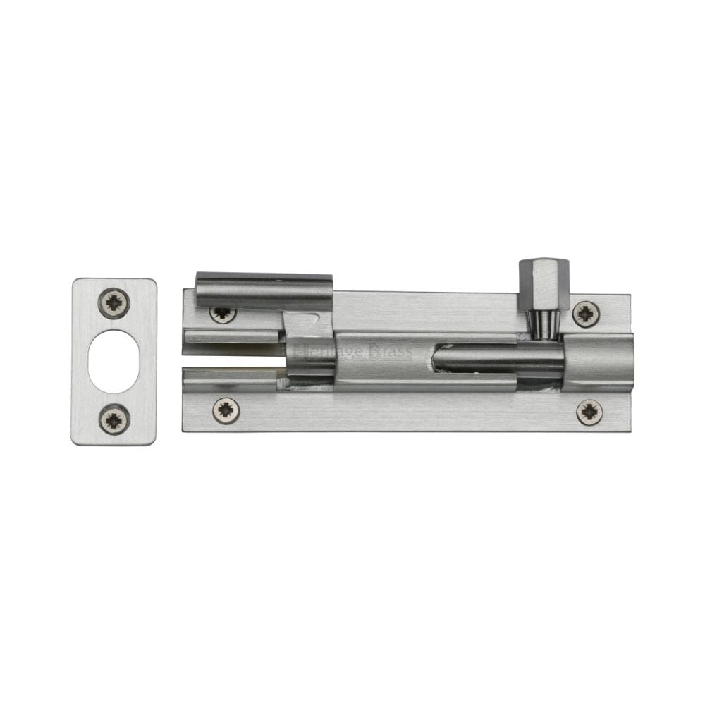 Heritage Brass Accessories Satin Chrome / Cranked Surface Bolts / 100mm / 4" Heritage Brass - Door Bolt Necked 4" x 1.25" Satin Chrome Finish