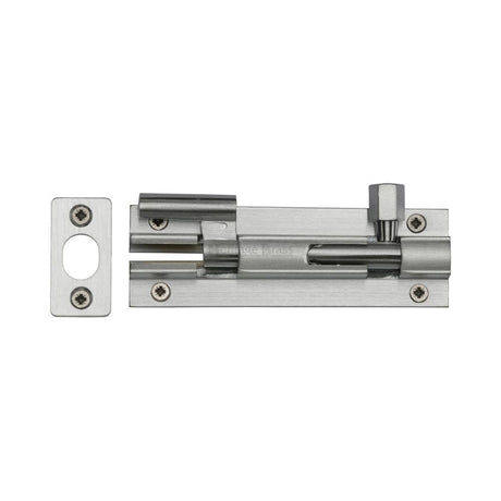 Heritage Brass Accessories Satin Chrome / Cranked Surface Bolts / 100mm / 4" Heritage Brass - Door Bolt Necked 4" x 1.25" Satin Chrome Finish