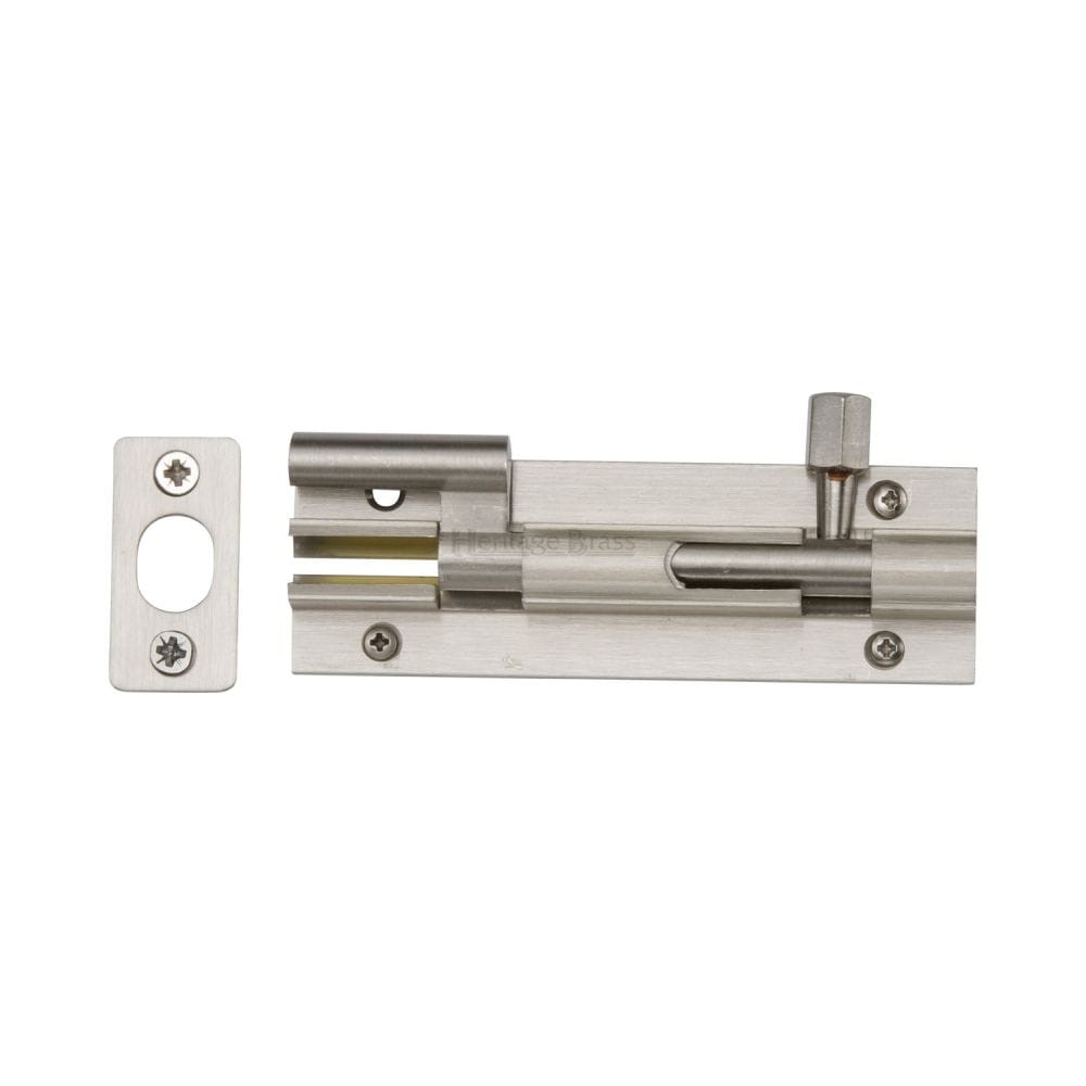 Heritage Brass Accessories Satin Nickel / Cranked Surface Bolts / 100mm / 4" Heritage Brass - Door Bolt Necked 4" x 1.25" Satin Nickel Finish