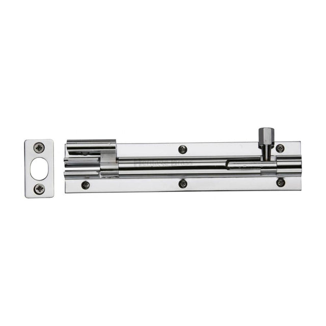 Heritage Brass Accessories Polished Chrome / Cranked Surface Bolts / 150mm / 6" Heritage Brass - Door Bolt Necked 6" x 1.25" Polished Chrome Finish