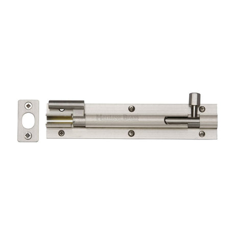 Heritage Brass Accessories Satin Nickel / Cranked Surface Bolts / 150mm / 6" Heritage Brass - Door Bolt Necked 6" x 1.25" Satin Nickel Finish