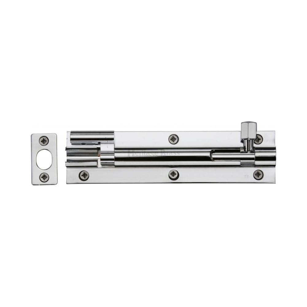 Heritage Brass Accessories Polished Chrome / Cranked Surface Bolts / 150mm / 6" Heritage Brass - Door Bolt Necked 6" x 1.5" Polished Chrome Finish