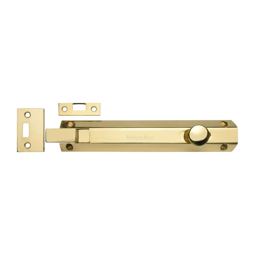 Heritage Brass Accessories Polished Brass / Cranked Surface Bolts / 200mm / 8" Heritage Brass - Door Bolt Necked Flat 8" Polished Brass Finish