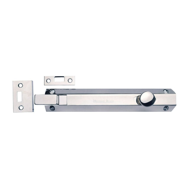 Heritage Brass Accessories Polished Chrome / Cranked Surface Bolts / 200mm / 8" Heritage Brass - Door Bolt Necked Flat 8" Polished Chrome Finish