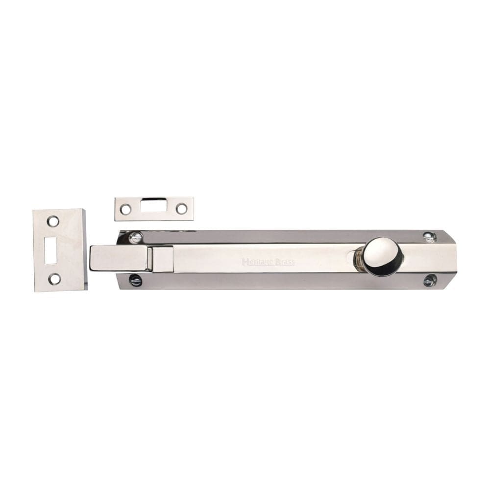 Heritage Brass Accessories Polished Nickel / Cranked Surface Bolts / 200mm / 8" Heritage Brass - Door Bolt Necked Flat 8" Polished Nickel Finish