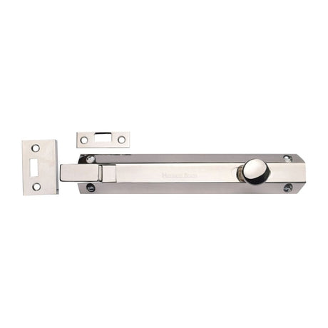 Heritage Brass Accessories Polished Nickel / Cranked Surface Bolts / 200mm / 8" Heritage Brass - Door Bolt Necked Flat 8" Polished Nickel Finish