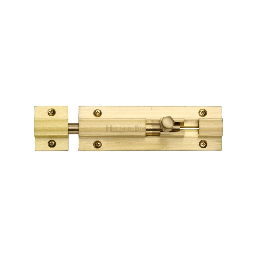 Heritage Brass Accessories Satin Brass / Straight Surface Bolts / 100mm / 4" Heritage Brass - Door Bolt Straight 4" x 1.25" Satin Brass Finish
