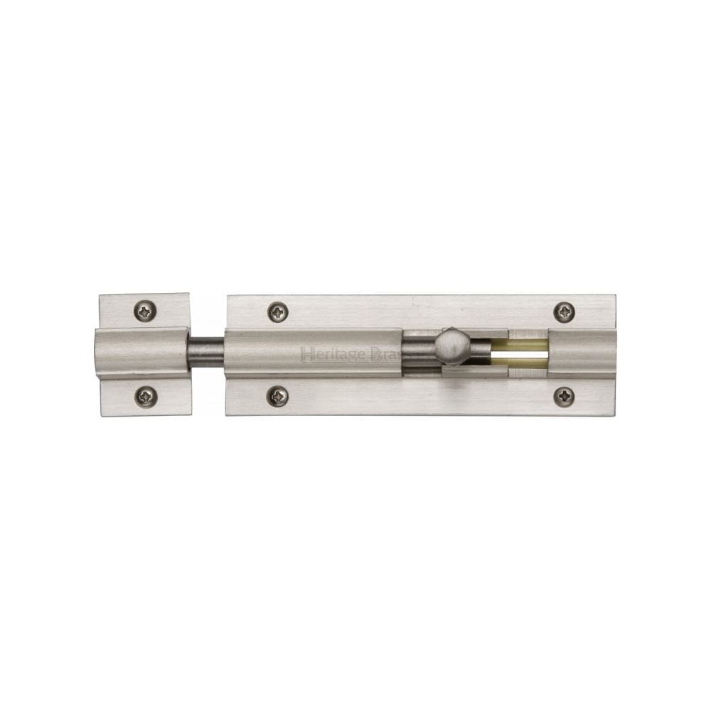 Heritage Brass Accessories Satin Nickel / Straight Surface Bolts / 100mm / 4" Heritage Brass - Door Bolt Straight 4" x 1.25" Satin Nickel Finish
