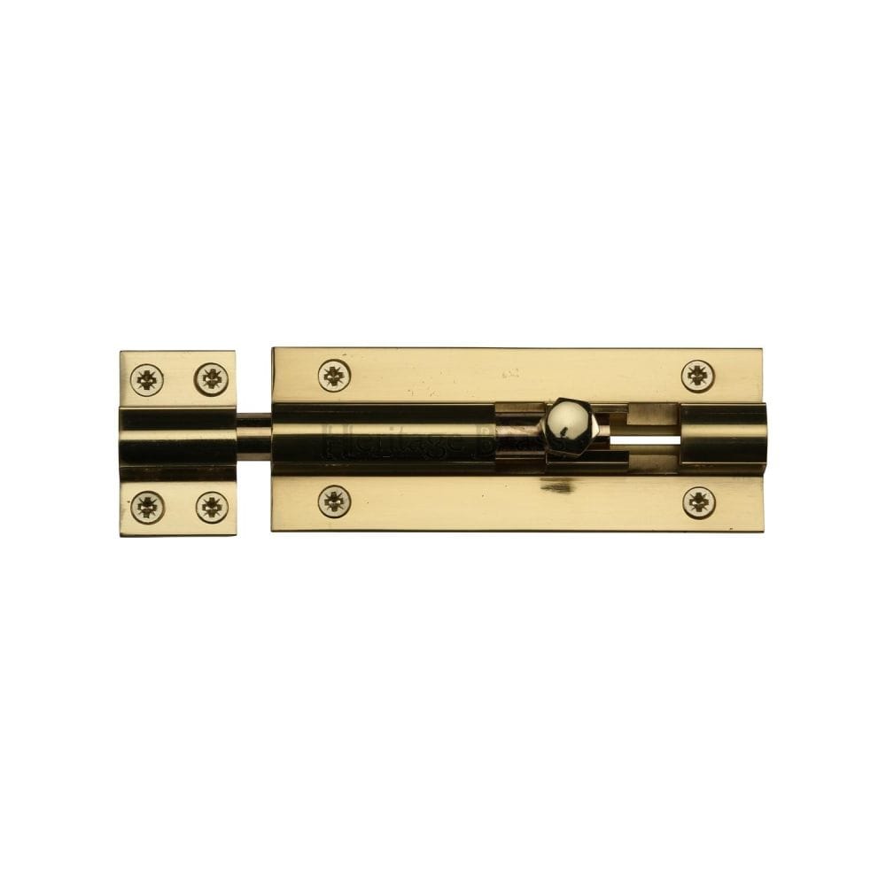 Heritage Brass Accessories Polished Brass / Straight Surface Bolts / 100mm / 4" Heritage Brass - Door Bolt Straight 4" x 1.5" Polished Brass Finish