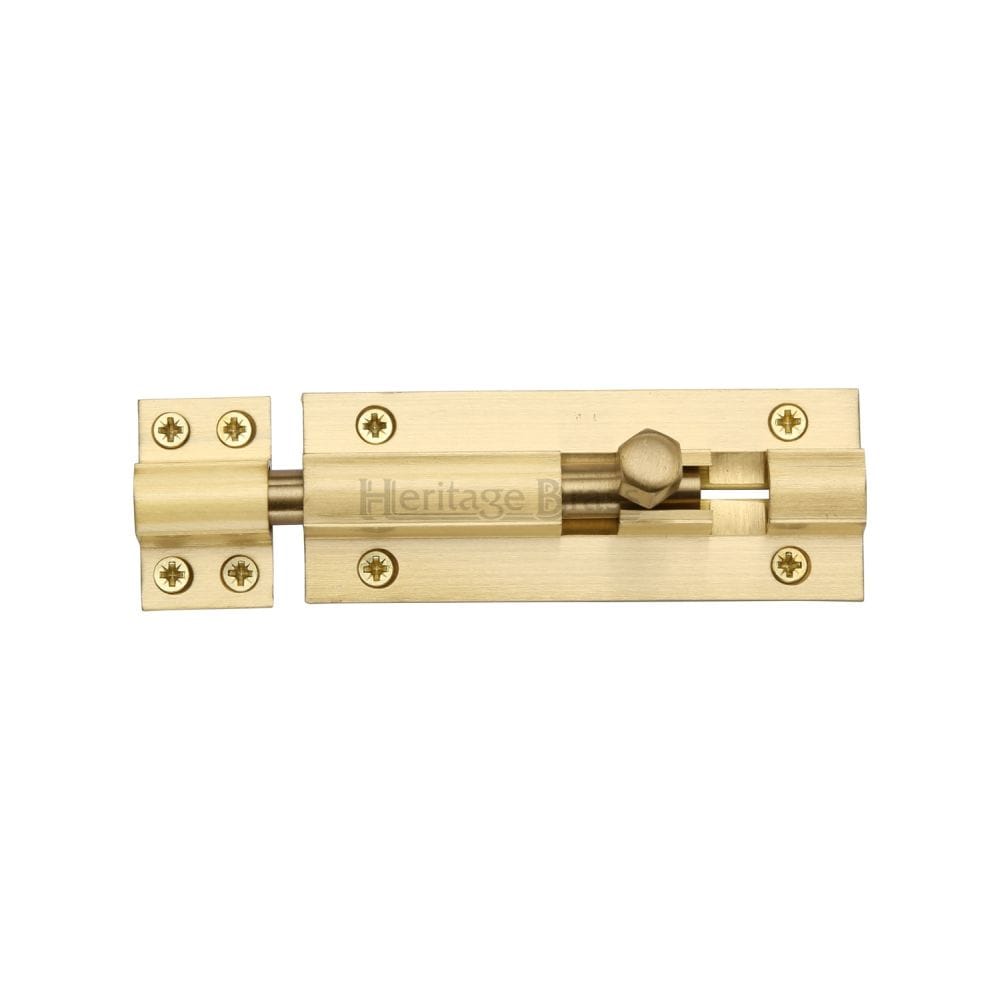 Heritage Brass Accessories Satin Brass / Straight Surface Bolts / 100mm / 4" Heritage Brass - Door Bolt Straight 4" x 1.5" Satin Brass Finish