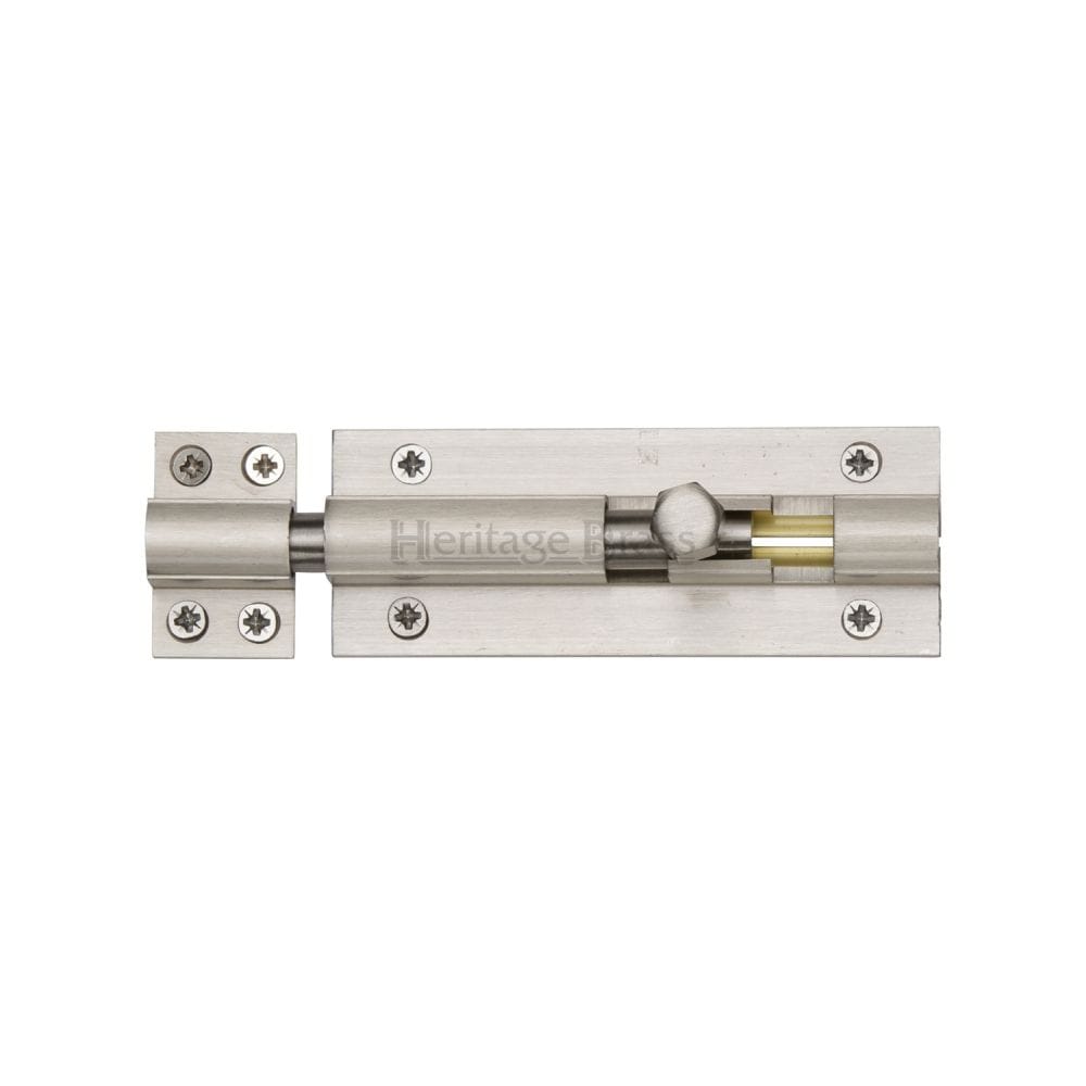 Heritage Brass Accessories Satin Nickel / Straight Surface Bolts / 100mm / 4" Heritage Brass - Door Bolt Straight 4" x 1.5" Satin Nickel Finish