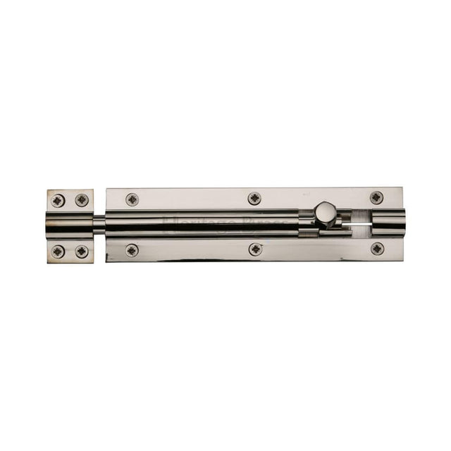 Heritage Brass Accessories Polished Nickel / Straight Surface Bolts / 150mm / 6" Heritage Brass - Door Bolt Straight 6" x 1.5" Polished Nickel Finish