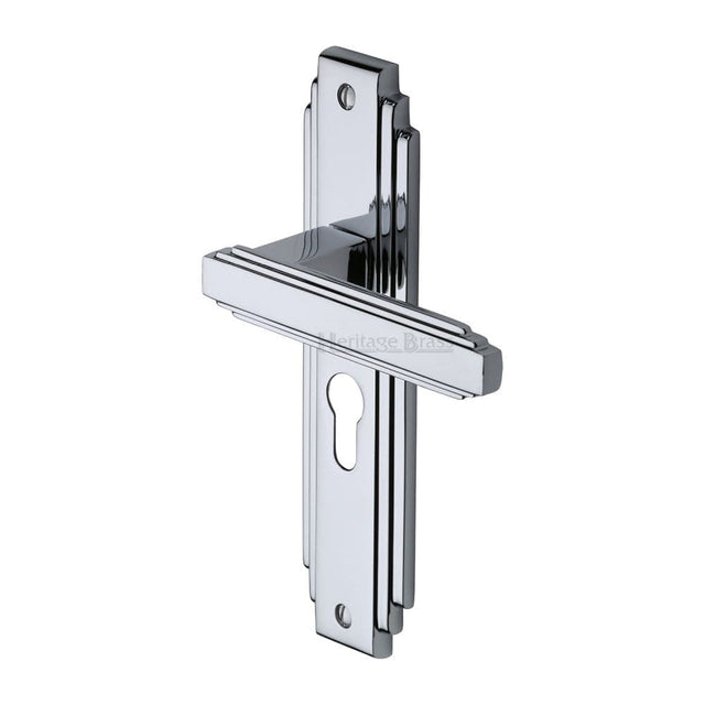 Heritage Brass Door Furniture Polished Chrome / Euro Profile Lock Handles Heritage Brass - Door Handle Euro Profile Astoria Design Polished Chrome Finish