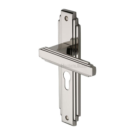 Heritage Brass Door Furniture Polished Nickel / Euro Profile Lock Handles Heritage Brass - Door Handle Euro Profile Astoria Design Polished Nickel Finish