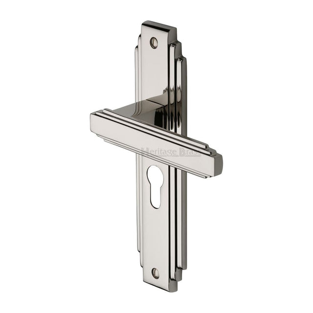 Heritage Brass Door Furniture Polished Nickel / Euro Profile Lock Handles Heritage Brass - Door Handle Euro Profile Astoria Design Polished Nickel Finish
