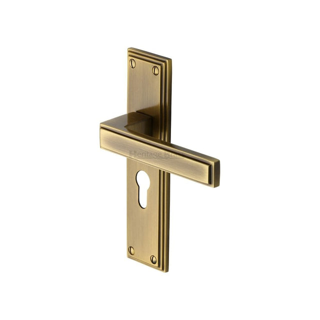 Heritage Brass Door Furniture Antique Brass / Euro Profile Lock Handles Heritage Brass - Door Handle Euro Profile Atlantis Design Antique Brass Finish