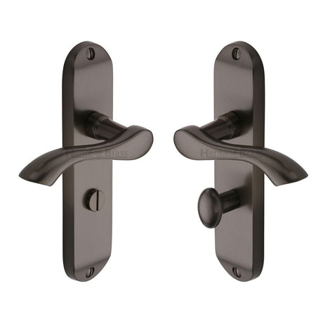 Heritage Brass Door Furniture Matt Bronze / Bathroom Lock Handles Heritage Brass - Door Handle for Bathroom Algarve Design Matt Bronze Finish