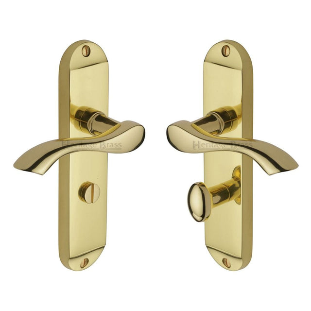 Heritage Brass Door Furniture Polished Brass / Bathroom Lock Handles Heritage Brass - Door Handle for Bathroom Algarve Design Polished Brass Finish