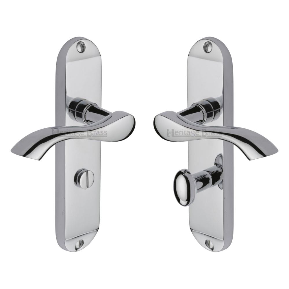 Heritage Brass Door Furniture Polished Chrome / Bathroom Lock Handles Heritage Brass - Door Handle for Bathroom Algarve Design Polished Chrome Finish