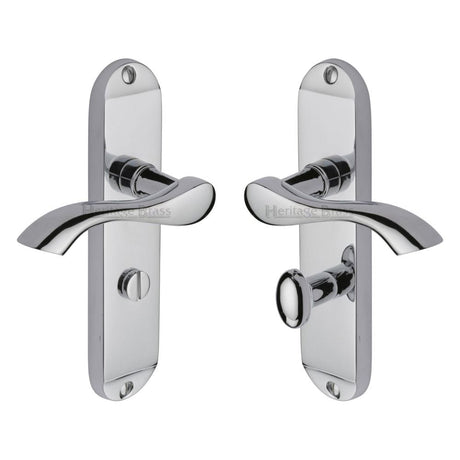 Heritage Brass Door Furniture Polished Chrome / Bathroom Lock Handles Heritage Brass - Door Handle for Bathroom Algarve Design Polished Chrome Finish