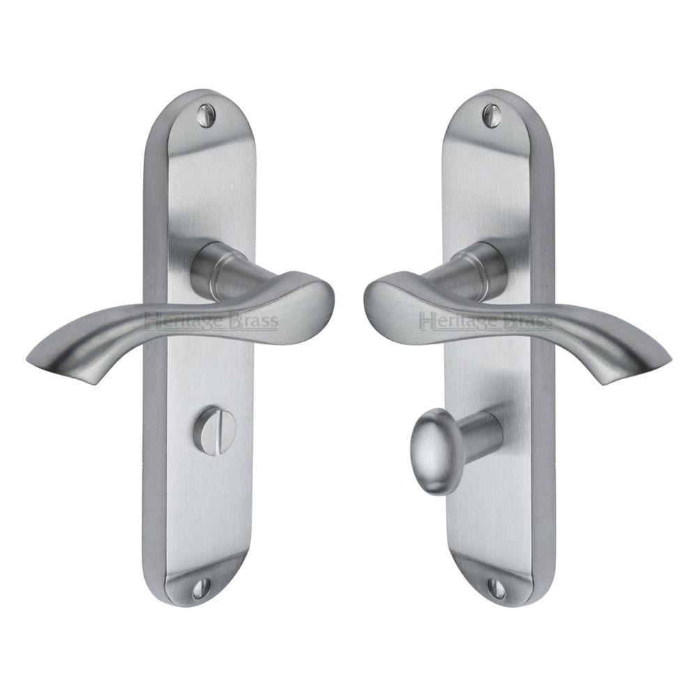 Heritage Brass Door Furniture Satin Chrome / Bathroom Lock Handles Heritage Brass - Door Handle for Bathroom Algarve Design Satin Chrome Finish