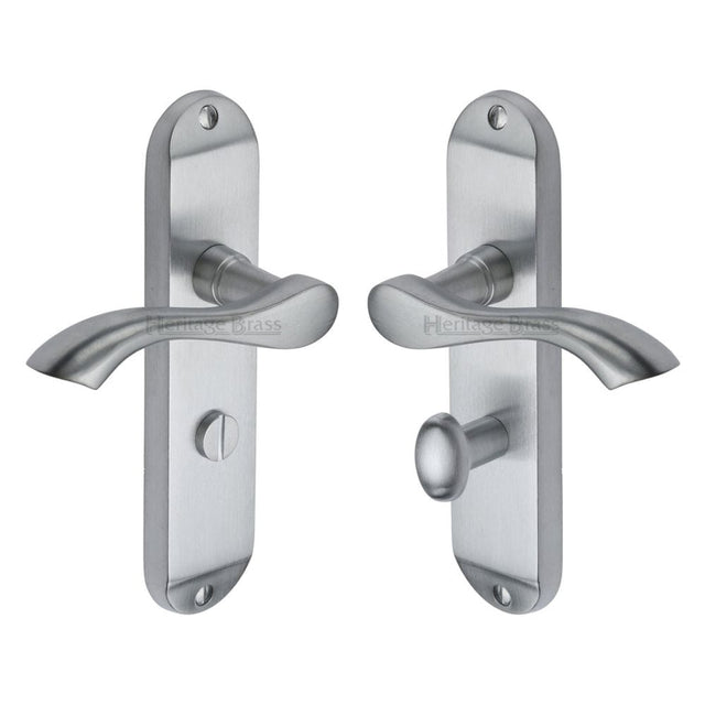 Heritage Brass Door Furniture Satin Chrome / Bathroom Lock Handles Heritage Brass - Door Handle for Bathroom Algarve Design Satin Chrome Finish