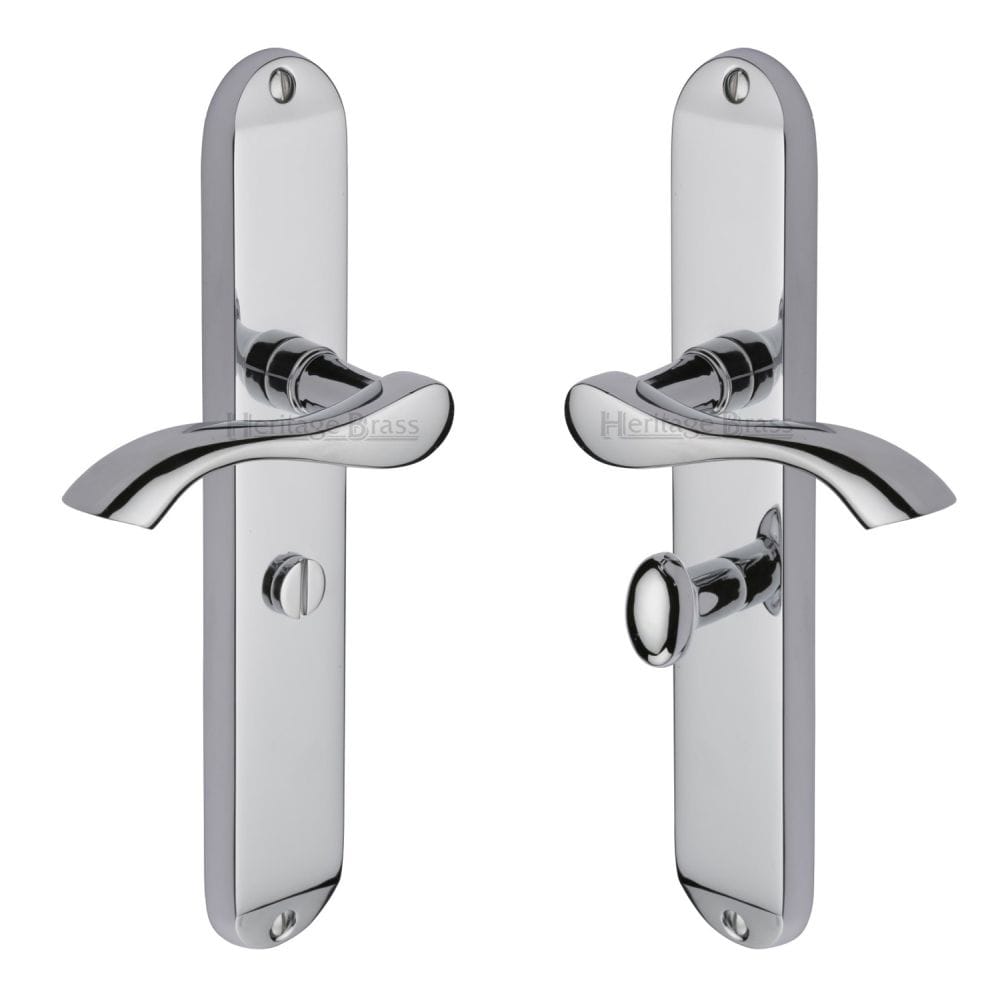 Heritage Brass Door Furniture Polished Chrome / Bathroom Lock Handles Heritage Brass - Door Handle for Bathroom Algarve Long Design Polished Chrome Finish