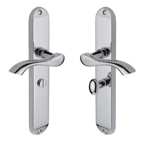 Heritage Brass Door Furniture Polished Chrome / Bathroom Lock Handles Heritage Brass - Door Handle for Bathroom Algarve Long Design Polished Chrome Finish
