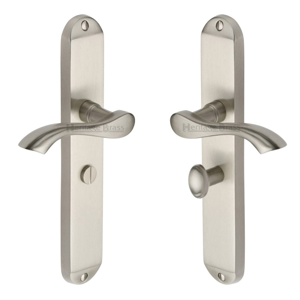 Heritage Brass Door Furniture Satin Nickel / Bathroom Lock Handles Heritage Brass - Door Handle for Bathroom Algarve Long Design Satin Nickel Finish