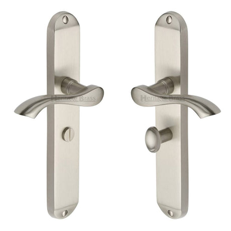 Heritage Brass Door Furniture Satin Nickel / Bathroom Lock Handles Heritage Brass - Door Handle for Bathroom Algarve Long Design Satin Nickel Finish