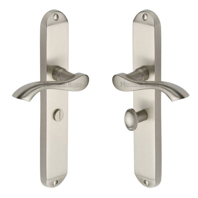 Heritage Brass Door Furniture Satin Nickel / Bathroom Lock Handles Heritage Brass - Door Handle for Bathroom Algarve Long Design Satin Nickel Finish