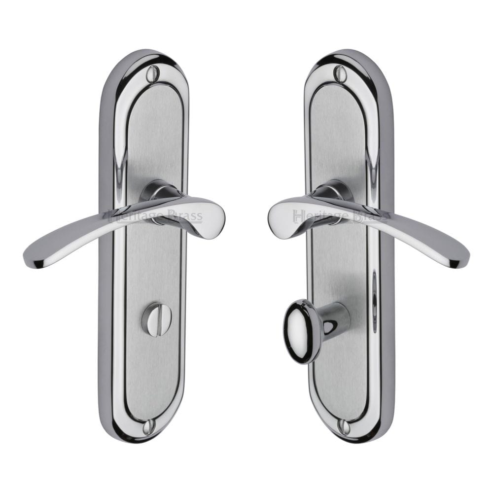 Heritage Brass Door Furniture Apollo Dual Finish,Satin Chrome/Polished Chrome / Bathroom Lock Handles Heritage Brass - Door Handle for Bathroom Ambassador Design Apollo Finish
