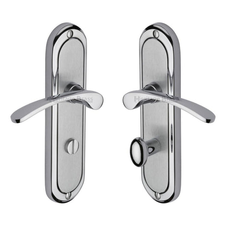 Heritage Brass Door Furniture Apollo Dual Finish,Satin Chrome/Polished Chrome / Bathroom Lock Handles Heritage Brass - Door Handle for Bathroom Ambassador Design Apollo Finish