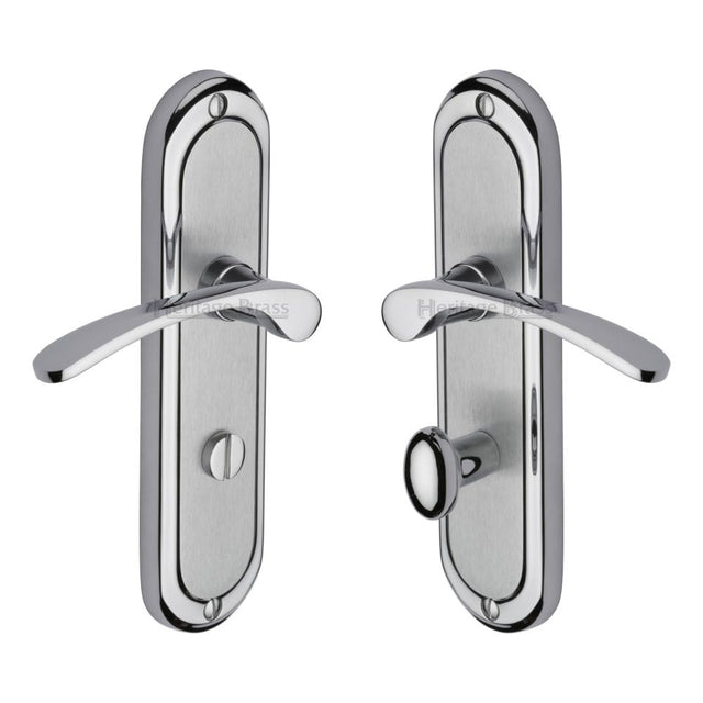 Heritage Brass Door Furniture Apollo Dual Finish,Satin Chrome/Polished Chrome / Bathroom Lock Handles Heritage Brass - Door Handle for Bathroom Ambassador Design Apollo Finish