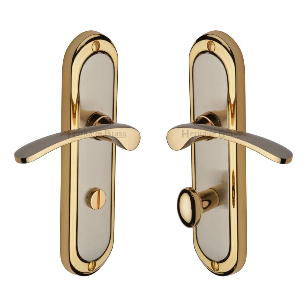 Heritage Brass Door Furniture Jupiter Split Finish / Bathroom Lock Handles Heritage Brass - Door Handle for Bathroom Ambassador Design Jupiter Finish