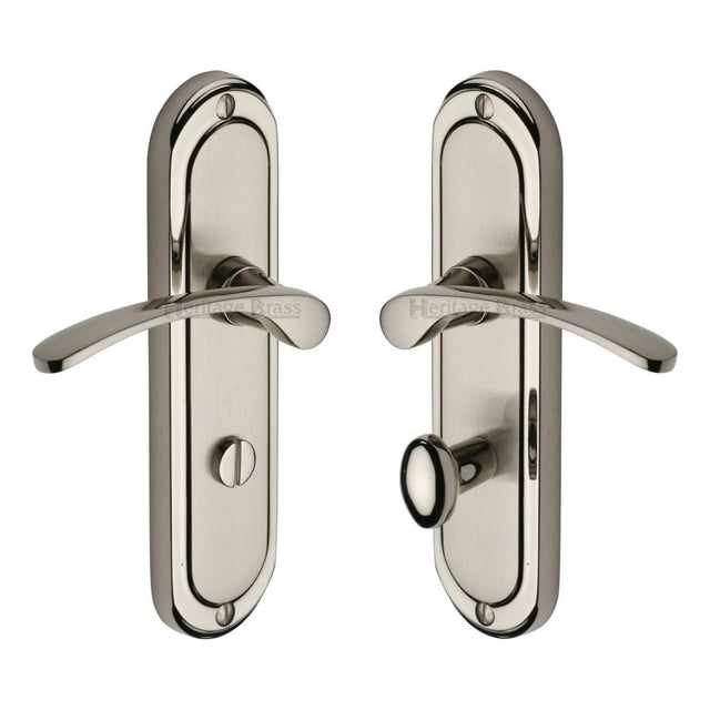 Heritage Brass Door Furniture Mercury Dual Finish,Satin Nickel and Polished Nickel / Bathroom Lock Handles Heritage Brass - Door Handle for Bathroom Ambassador Design Mercury Finish