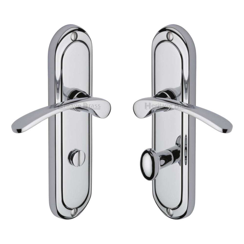 Heritage Brass Door Furniture Polished Chrome / Bathroom Lock Handles Heritage Brass - Door Handle for Bathroom Ambassador Design Polished Chrome Finish