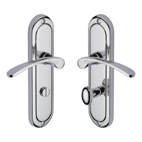 Heritage Brass Door Furniture Polished Chrome / Bathroom Lock Handles Heritage Brass - Door Handle for Bathroom Ambassador Design Polished Chrome Finish