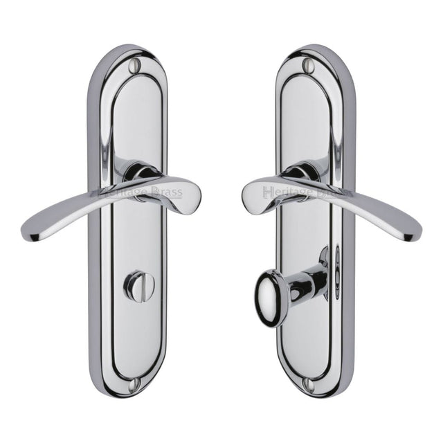 Heritage Brass Door Furniture Polished Chrome / Bathroom Lock Handles Heritage Brass - Door Handle for Bathroom Ambassador Design Polished Chrome Finish