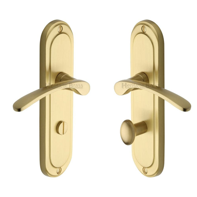 Heritage Brass Door Furniture Satin Brass / Bathroom Lock Handles Heritage Brass - Door Handle for Bathroom Ambassador Design Satin Brass