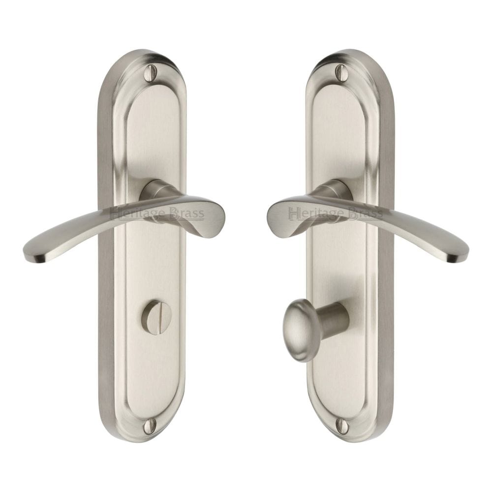 Heritage Brass Door Furniture Satin Nickel / Bathroom Lock Handles Heritage Brass - Door Handle for Bathroom Ambassador Design Satin Nickel Finish