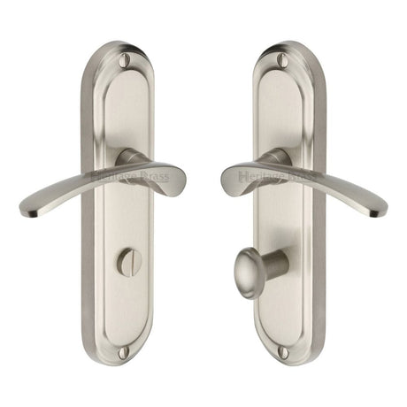 Heritage Brass Door Furniture Satin Nickel / Bathroom Lock Handles Heritage Brass - Door Handle for Bathroom Ambassador Design Satin Nickel Finish
