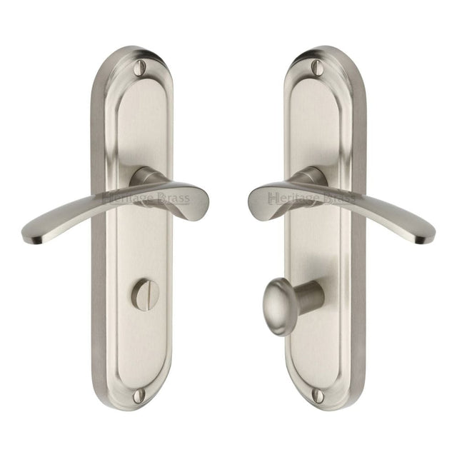Heritage Brass Door Furniture Satin Nickel / Bathroom Lock Handles Heritage Brass - Door Handle for Bathroom Ambassador Design Satin Nickel Finish