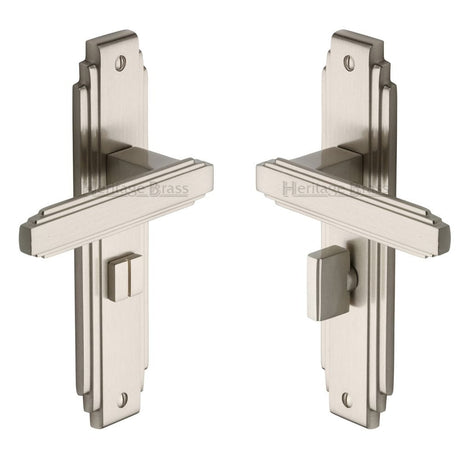 Heritage Brass Door Furniture Satin Nickel / Bathroom Lock Handles Heritage Brass - Door Handle for Bathroom Astoria Design Satin Nickel Finish